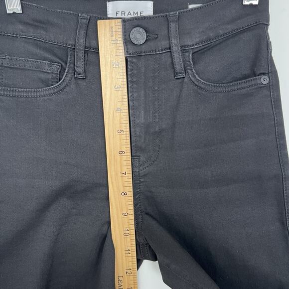 Frame Denim Le High Straight Fit Denim Jeans Black Size 25 High-Rise Frayed Hem - Picture 4 of 9